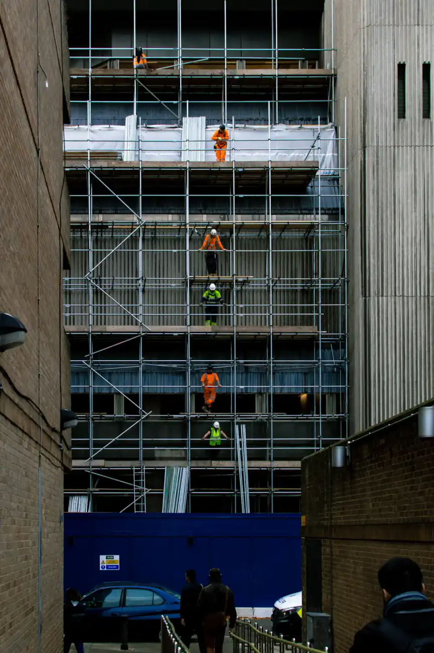 Scaffold crew working on a tall structure