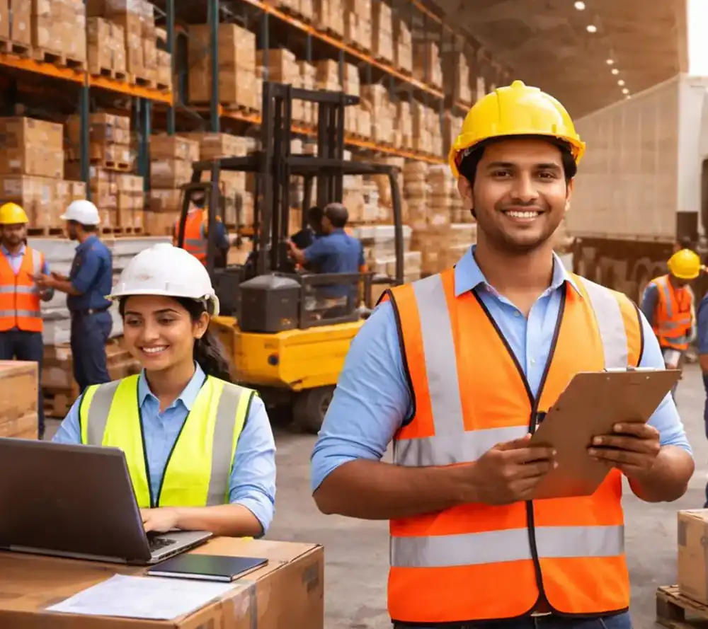 Warehouse team with a forklift
